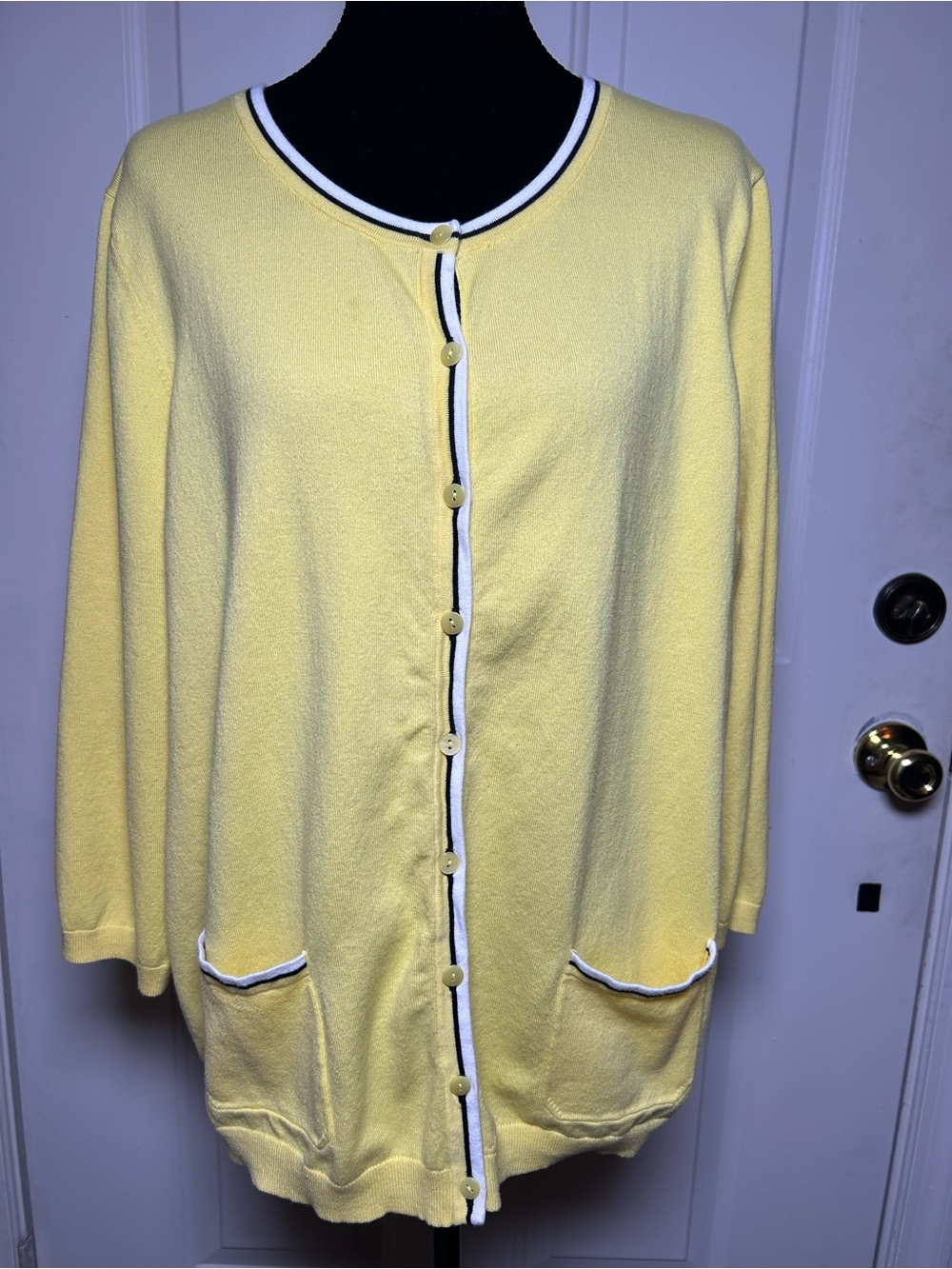 Talbots Women's Yellow Knit Pima Cotton Button Cardigan Sweater 2X Plus